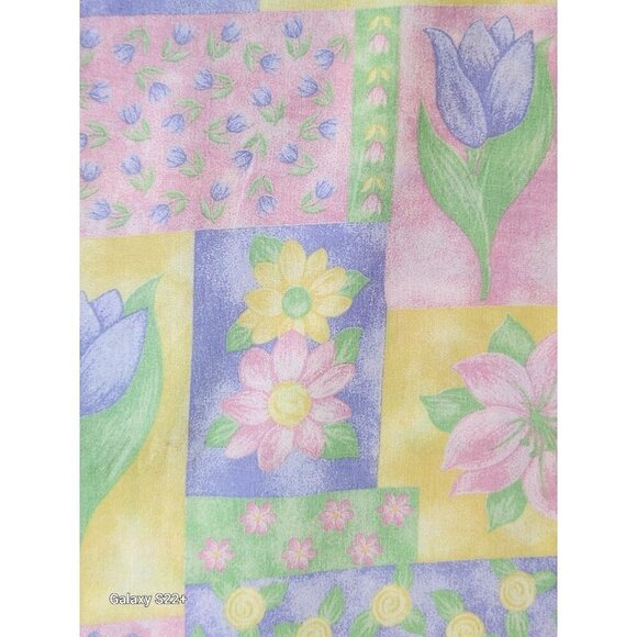 Floral Garden Patchwork Fabric Spring Tulips Daisies & Butterflies Bright Pastel - Picture 3 of 8